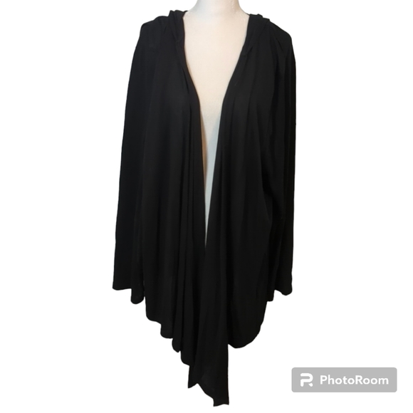 Fashion Bug Sweaters - Fashion Bug: Black Long Sleeve Hooded Cardigan (4X)